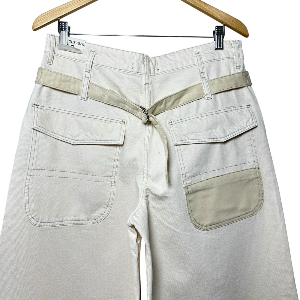 Free People We The Free Waterfalls Baggy Wide Leg Pants 30 Cream Utility Y2K - Picture 9 of 16